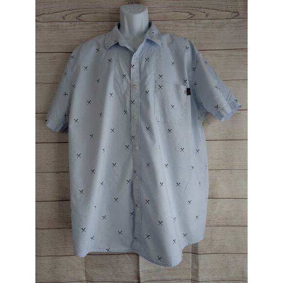 BASEBALL BUTTON DOWN SHIRT MENS XXL Blue BATS - Picture 1 of 6